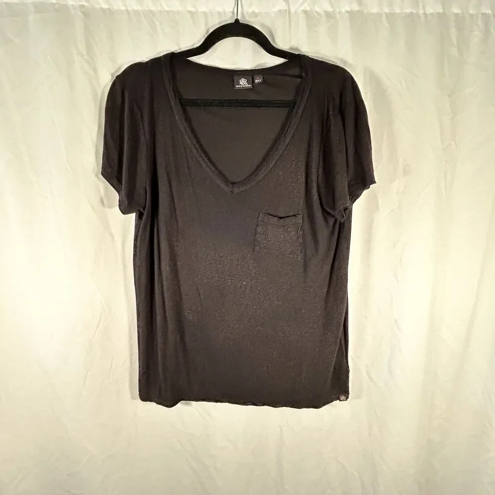 Rock & Republic Top Women's Large Black Vneck Short Sleeve Gold Speckle - Picture 1 of 10